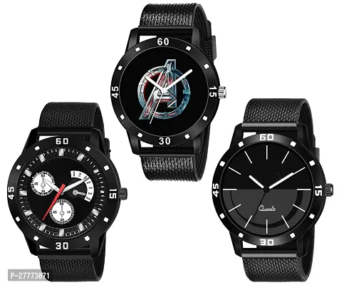 Stylish Black Analog Watch For Men Pack Of 3