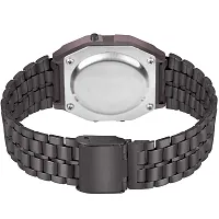 Motugaju Digital Square Dial Black Vintage Stainless Steel Belt With Gift Diamond Bracelet Combo Night Light Fashinable Unisex Wrist Watch for Girls And Women-thumb2