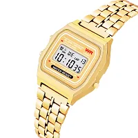 Motugaju Digital Square Dial Gold Vintage Stainless Steel Belt With Gift Diamond Bracelet Combo Night Light Fashinable Unisex Wrist Watch for Girls And Women-thumb3