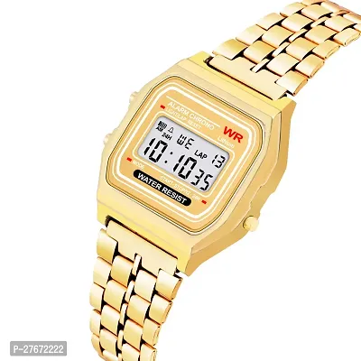 Motugaju Digital Square Dial Gold Vintage Stainless Steel Belt With Gift Diamond Bracelet Combo Night Light Fashinable Unisex Wrist Watch for Girls And Women-thumb4