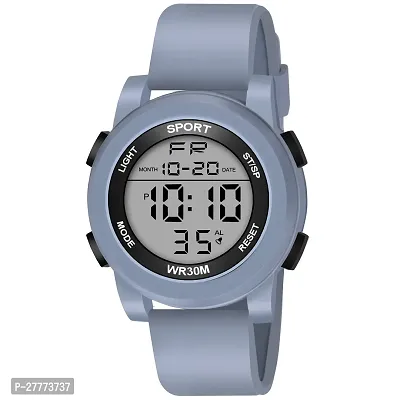 Stylish Grey Dial Digital LED Multi Function Black Rubber Strap Sport Watch For Men And Boys