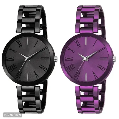 MotugajuAnalog Black Purple Round Dial Combo Of 2 Watch For Girls And Womens