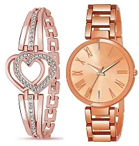 Motugaju Analog Rosegold Round Dial Combo Watch with Gift Bracelet for Women Or Girls-thumb1