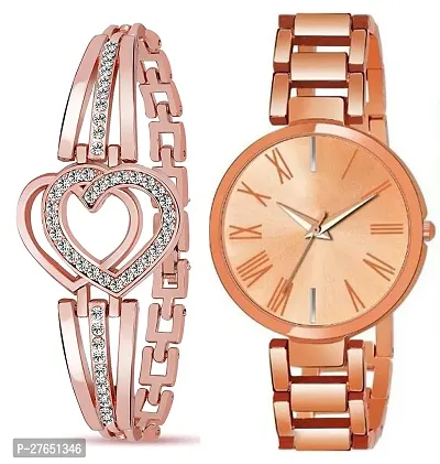 Motugaju Analog Rosegold Round Dial Combo Watch with Gift Bracelet for Women Or Girls-thumb2