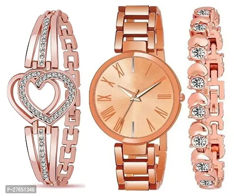 Motugaju Analog Rosegold Round Dial Combo Watch with Gift Bracelet for Women Or Girls