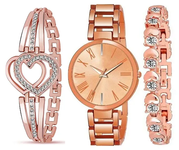 Motugaju Analog Round Dial Combo Watch with Gift Bracelet for Women Or Girls