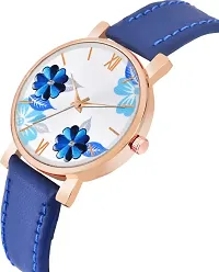 Motugaju Analog Flowered Dial Blue Colour Leather Strap Watch For Womens and Girls-thumb2