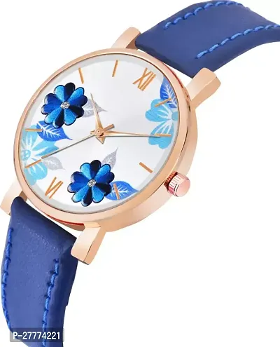 Motugaju Analog Flowered Dial Blue Colour Leather Strap Watch For Womens and Girls-thumb3