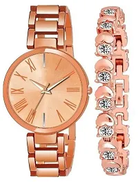 Motugaju Analog Rosegold Round Dial Combo Watch with Gift Bracelet for Women Or Girls-thumb2