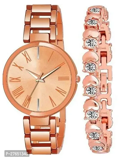 Motugaju Analog Rosegold Round Dial Combo Watch with Gift Bracelet for Women Or Girls-thumb3