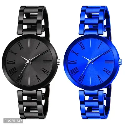 MotugajuAnalog Black Blue Round Dial Combo Of 2 Watch For Girls And Womens-thumb0