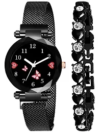 Motugaju Branded Analogue Diamond Black Butterfly Dial Black Magnet Watch With Gift Bracelet For Women Or Girls And Watch For Girl or Women (Combo of 3)-thumb3