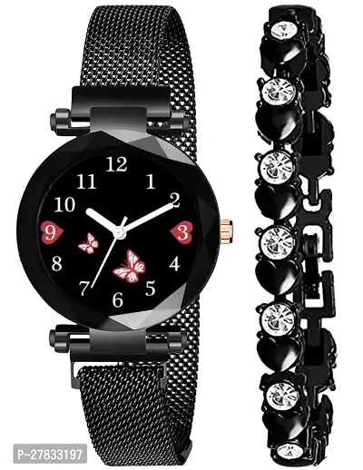 Motugaju Branded Analogue Diamond Black Butterfly Dial Black Magnet Watch With Gift Bracelet For Women Or Girls And Watch For Girl or Women (Combo of 3)-thumb4