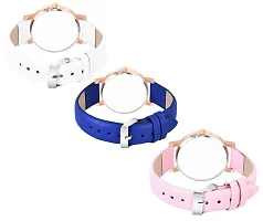 Motugaju Analog 4 Point Diamond Studded Round Attractive Dot Pattern Pink Blue White Dial Combo Watch For Girls And Womens-thumb1