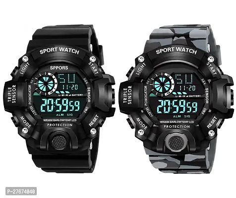 Digital Watch Shockproof Automatic Army Grey Black Color Strap Waterproof Digital Sports Combo Watch for Men Kids Watch for Boys Watch for Men Pack of 2