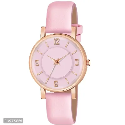 Motugaju Analog Round Dial Baby Pink Colour Leather Strap Preety Watch For Womens and Girls