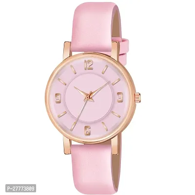 Motugaju Analog Round Dial Baby Pink Colour Leather Strap Preety Watch For Womens and Girls-thumb0