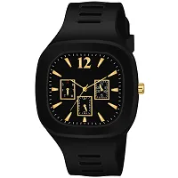 Motugaju Analog Black Square Dial Silicon Strap ADDI Stylish Designer Watch For Mens And Boys With King Bracelet Pack of 2-thumb2