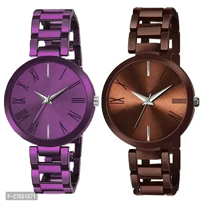 MotugajuAnalog Brown Purple Round Dial Combo Of 2 Watch For Girls And Womens