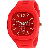 Motugaju Red Analog Square And Round Dial Silicon And Magnet Belt Watch Combo-thumb2