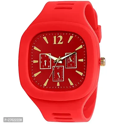 Motugaju Red Analog Square And Round Dial Silicon And Magnet Belt Watch Combo-thumb3