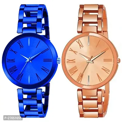 MotugajuAnalog Blue Rosegold Round Dial Combo Of 2 Watch For Girls And Womens