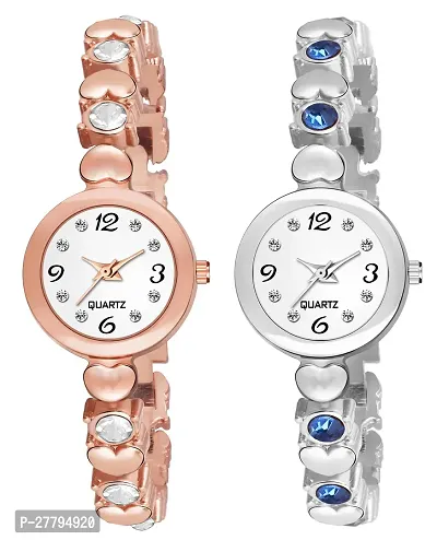 Motugaju Analog Round Dial Rosegold Silver Sky Diamond Bracelet Belt Watch Combo Pack of 2 Watches Stylish Small Watch For Girls