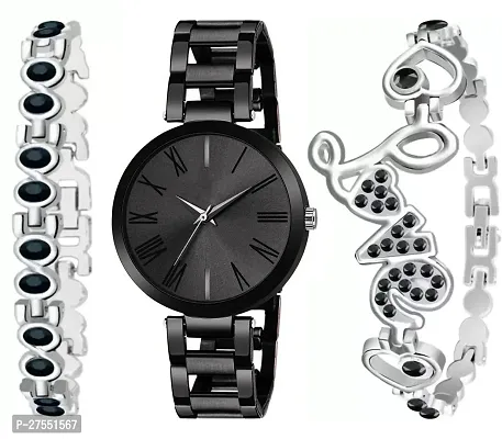 Analog Round Dial Watch With Love Bracelet Steel Belt-thumb0
