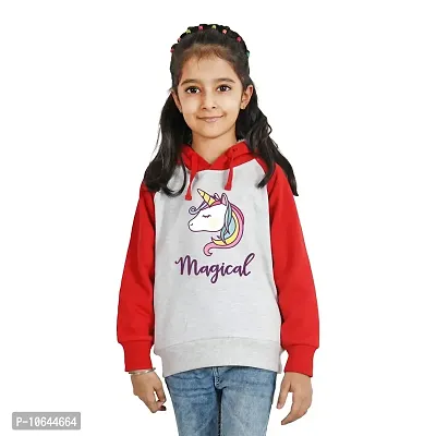 LIMIT Fashion Store - Magical Unicorn Kids Winter Wear Sweatshirts and Hoodies (Girls) (11-12 Years, Grey - Red)