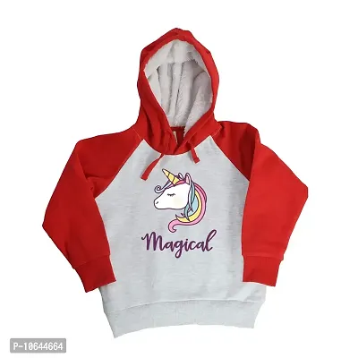 LIMIT Fashion Store - Magical Unicorn Kids Winter Wear Sweatshirts and Hoodies (Girls) (11-12 Years, Grey - Red)-thumb2