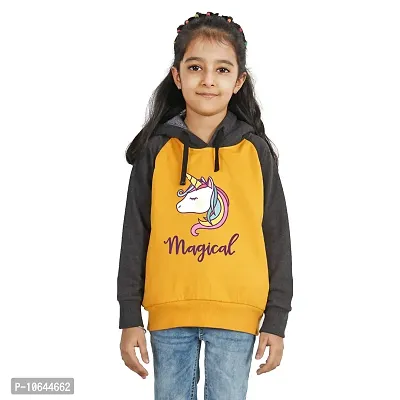 LIMIT Fashion Store - Magical Unicorn Kids Winter Wear Sweatshirts and Hoodies (Girls) (9-10 Years, Yellow - Charcoal Grey)-thumb0