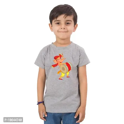 LIMIT Fashion Store- Ganpati Dancing Dhol Printed Colored Cotton T-Shirt for Kids (Boys  Girls)-thumb0