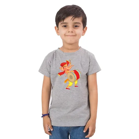 LIMIT Fashion Store- Ganpati Dancing Dhol Colored T-Shirt for Kids (Boys Girls)