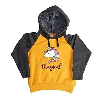 LIMIT Fashion Store - Magical Unicorn Kids Winter Wear Sweatshirts and Hoodies (Girls) (9-10 Years, Yellow - Charcoal Grey)-thumb1