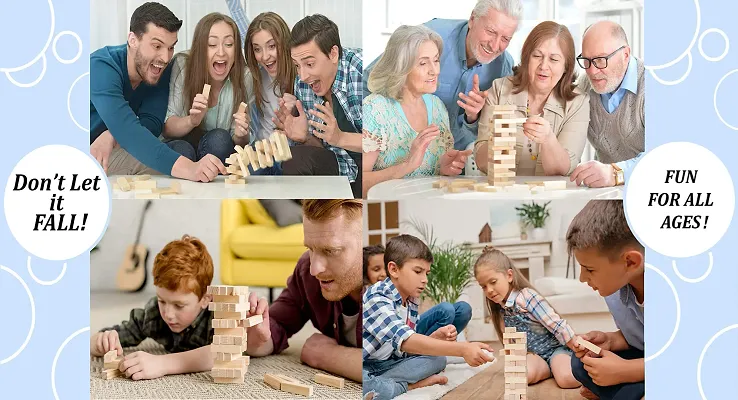 Wooden Blocks Stacking Tumbling Tower Games for Kids Ages 6 and up, 54 Pcs