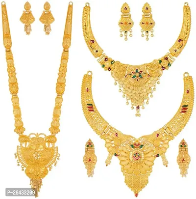 Stylish Golden Brass Jewellery Set For Women Pair Of 3