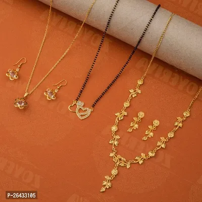 Stylish Golden Brass Jewellery Set For Women Pair Of 3