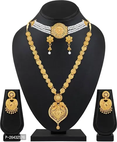 Stylish Golden Brass Jewellery Set For Women Pair Of 2