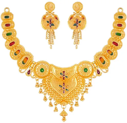 JERU CREATION Original Wax Forming Work Premium Rani Jewellery Set for Women (Golden) (y37)