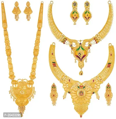 Stylish Golden Brass Jewellery Set For Women Pair Of 3-thumb0