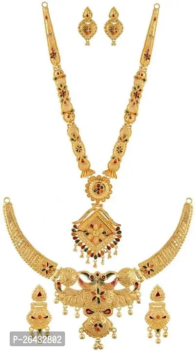 Stylish Golden Brass Jewellery Set For Women Pair Of 2-thumb0