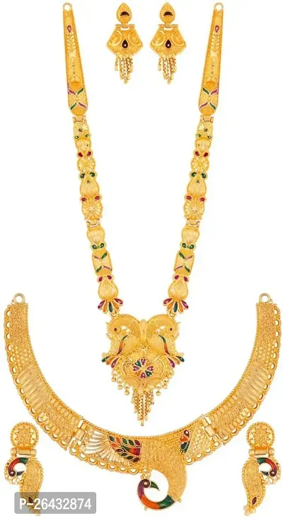 Stylish Golden Brass Jewellery Set For Women Pair Of 2