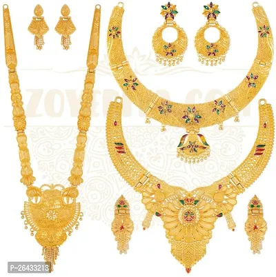 Stylish Golden Brass Jewellery Set For Women Pair Of 3-thumb0