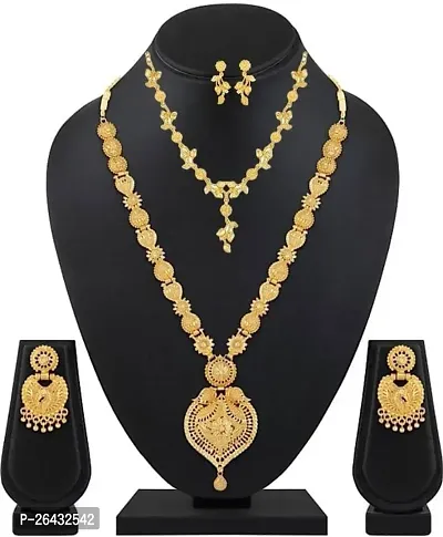 Stylish Golden Brass Jewellery Set For Women Pair Of 2-thumb0