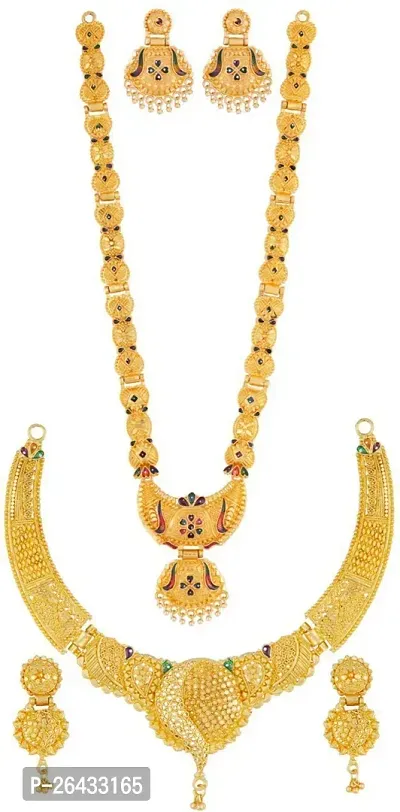 Stylish Golden Brass Jewellery Set For Women Pair Of 2-thumb0