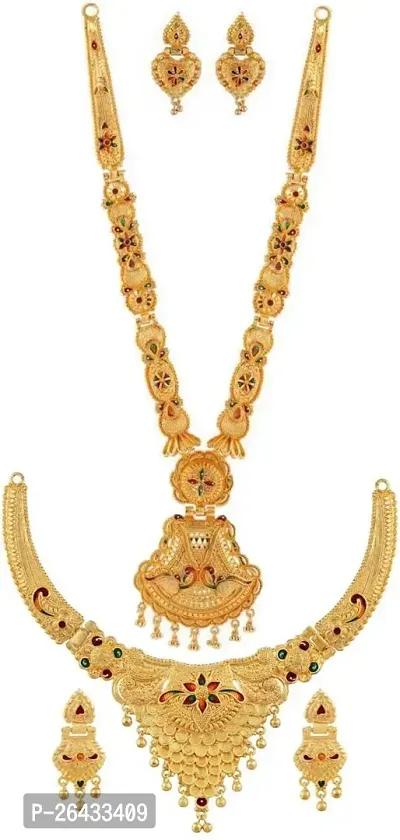 Stylish Golden Brass Jewellery Set For Women Pair Of 2