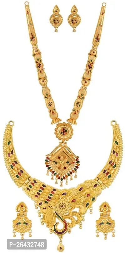 Stylish Golden Brass Jewellery Set For Women Pair Of 2