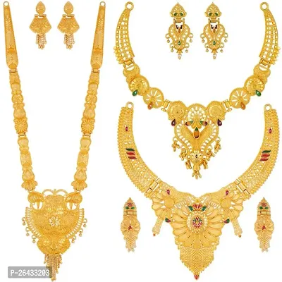 Stylish Golden Brass Jewellery Set For Women Pair Of 3-thumb0