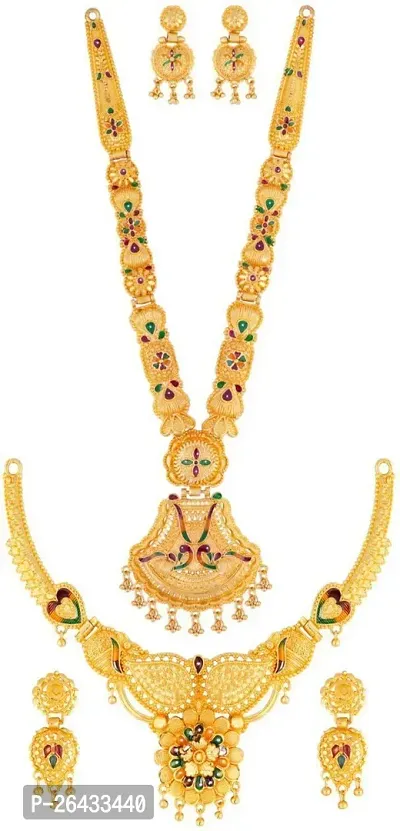 Stylish Golden Brass Jewellery Set For Women Pair Of 2-thumb0