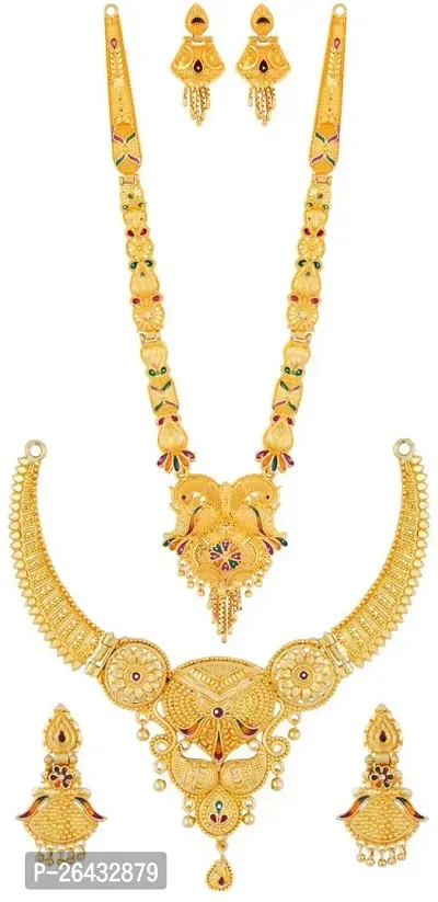 Stylish Golden Brass Jewellery Set For Women Pair Of 2